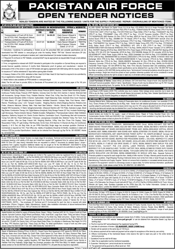 Pakistan Air Force Tender Notice